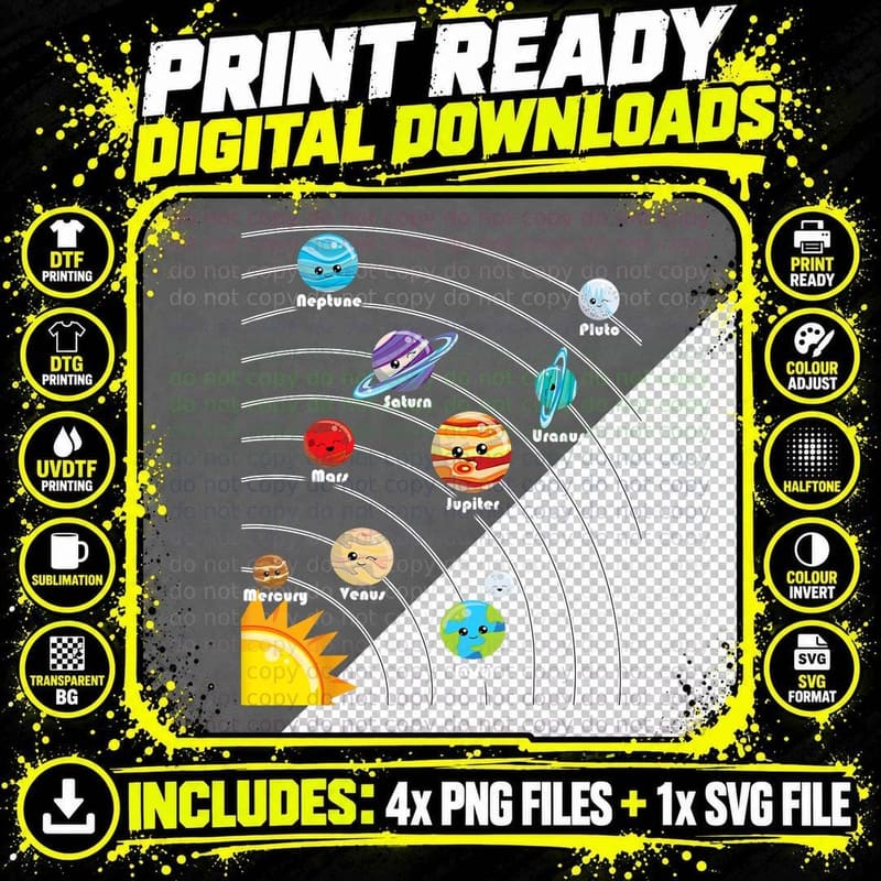 Cute Colorful Planet Solar System Gift for Kids T-Shirt Png SVG Digital Bundle