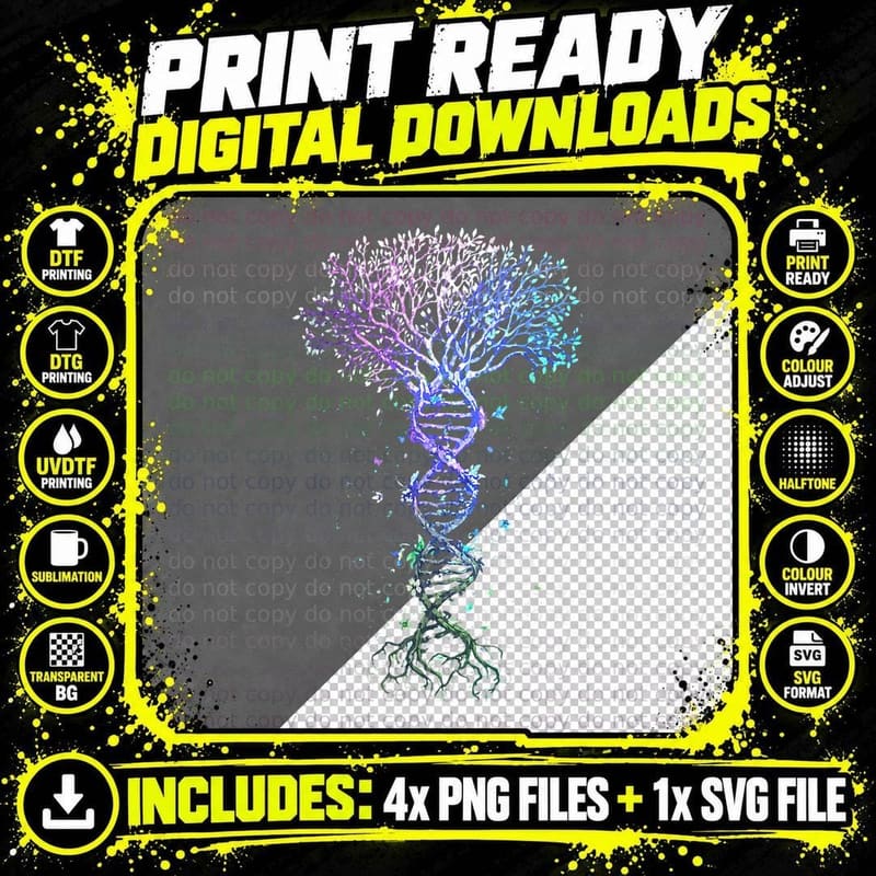 DNA Tree Life Earth Genetics Biologist Science Gift Top Png SVG Digital Bundle