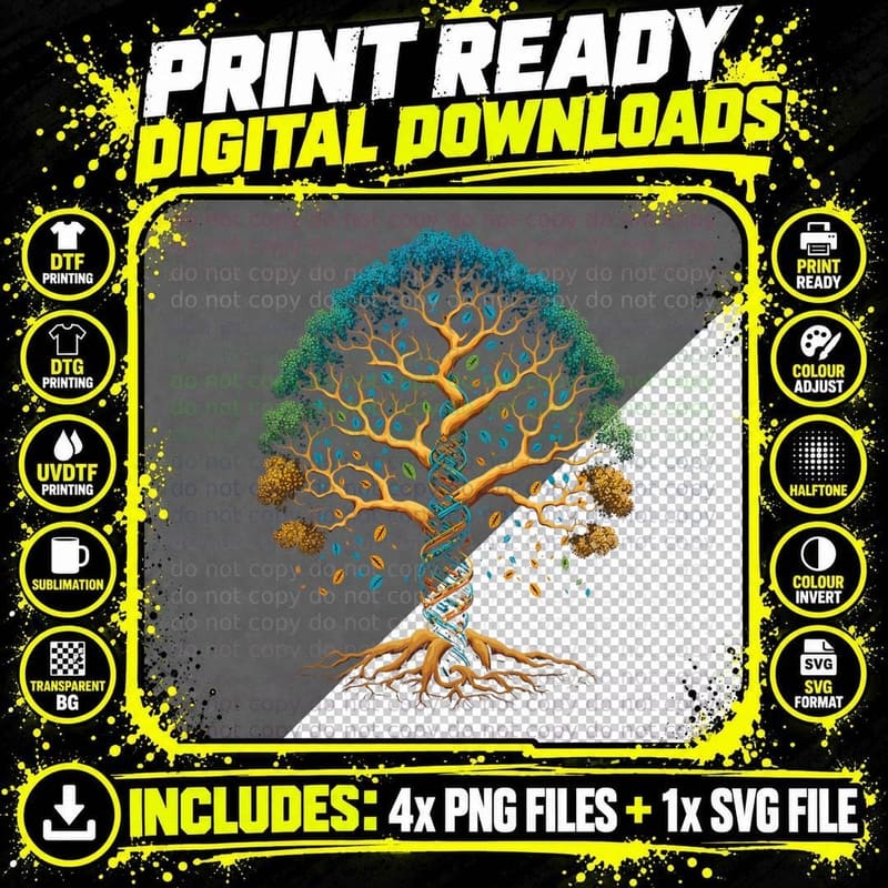 DNA Tree of Life for Men, Women and Kids Science Graphic Png SVG Digital Bundle