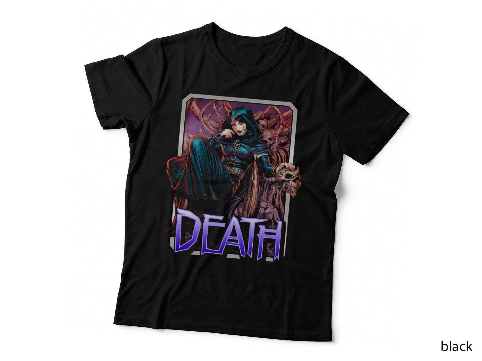 Death Blue Character with Purple Cosmic Glow Abstract Design T-Shirt