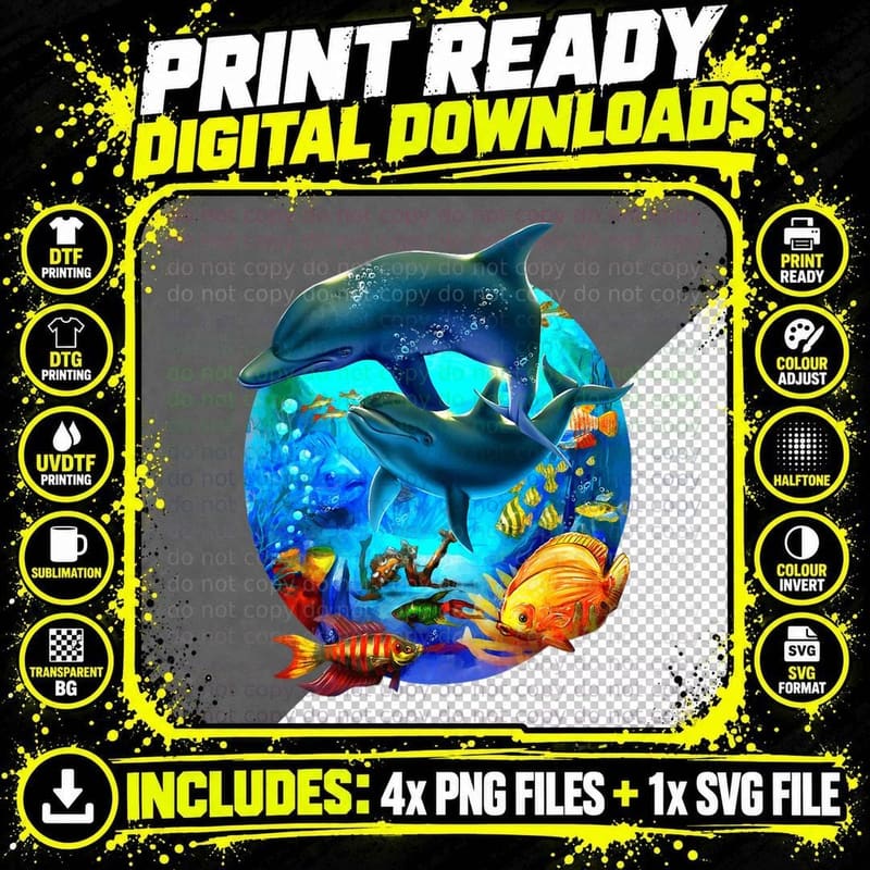 Dolphin Sea Life Save the Ocean Marine Biology Aquarium Png SVG Digital Bundle