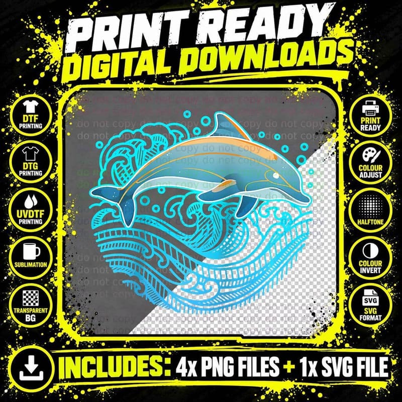 Dolphin Swimming in the Sea Porpoise Marine Life Biology Png SVG Digital Bundle