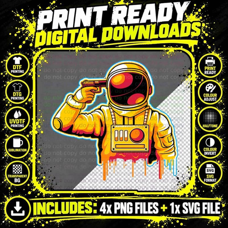Drip Astronaut Yellow with Graffiti Effect Streetwear Png SVG Digital Bundle