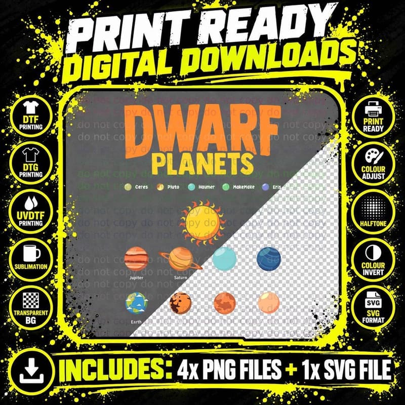 Dwarf Planets Space Astronomer Astronomy Science Png SVG Digital Bundle