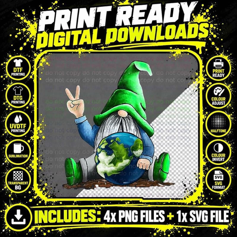 Earth Day Gnome Planet Environmentalist Gift T-Shirt Png SVG Digital Bundle