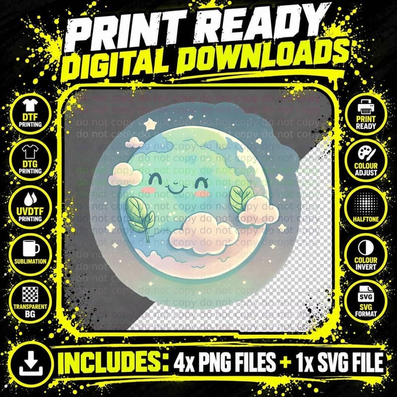Earth Happy Cute Space Science Planet Environment Clouds Png SVG Digital Bundle
