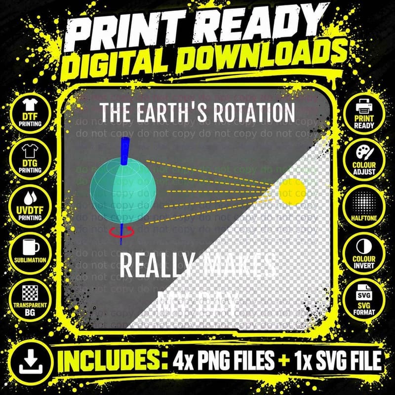 Earth's Rotation T-Shirt, Science Education Apparel Png SVG Digital Bundle