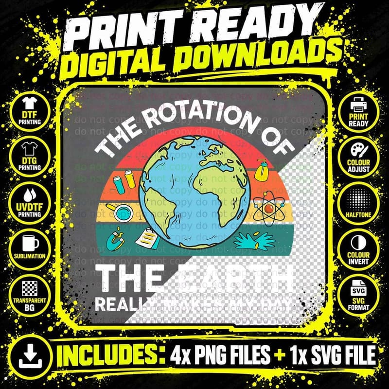 Earths Rotation Makes My Day Astronomy Space Science Png SVG Digital Bundle
