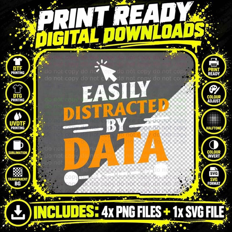 Easily Distracted by Data Analyst Data Science T-Shirt Png SVG Digital Bundle