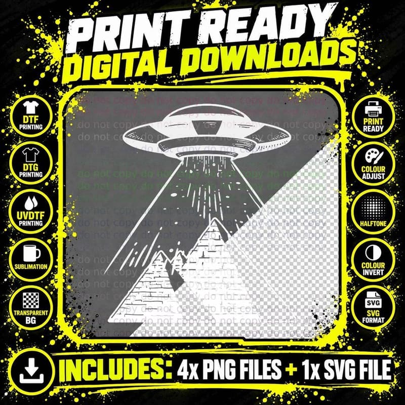 Egypt UFO Alien Abduction Egyptian Pyramids Space Png SVG Digital Bundle