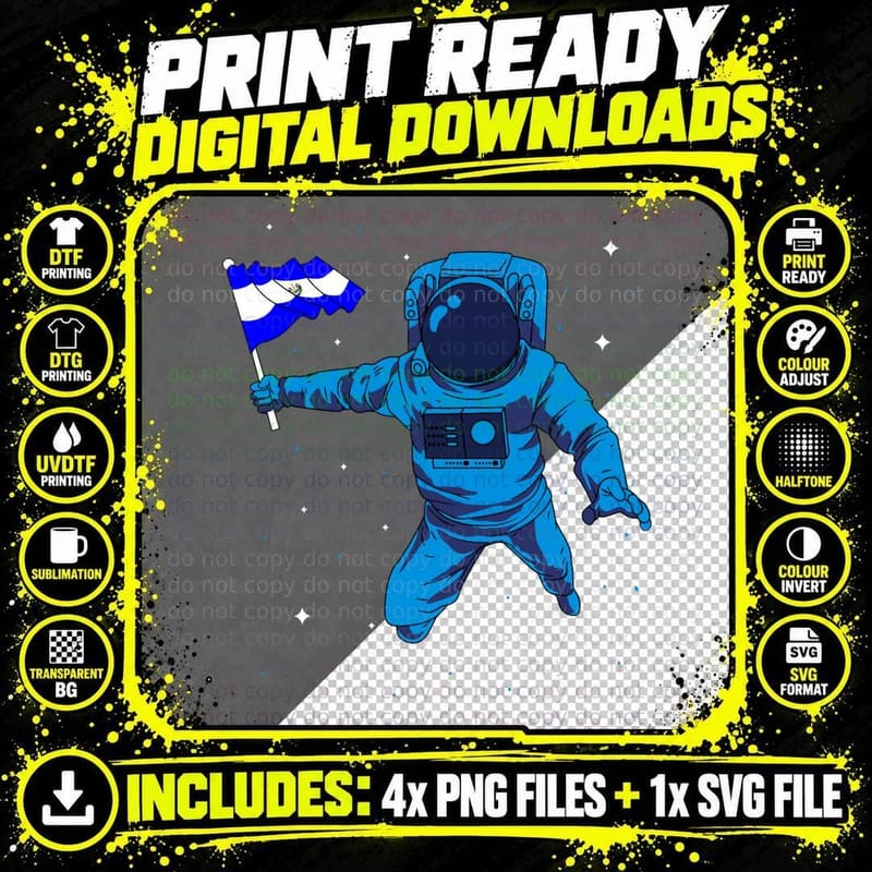 El Salvador Flag Astronaut Space Salvadoran Roots Png SVG Digital Bundle