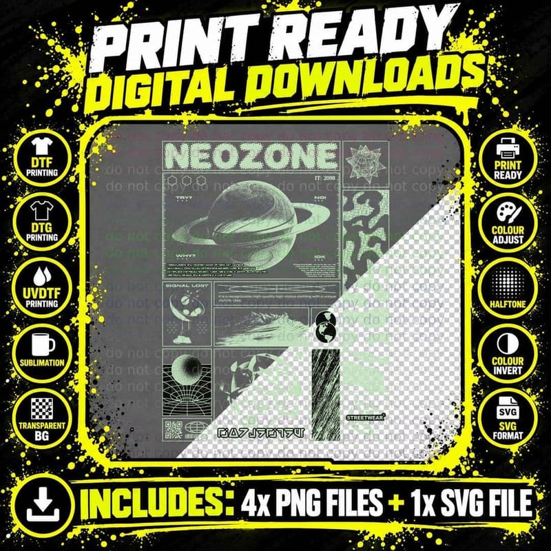 Eozone Signal Lost Green White Planet Sci-Fi Minimal Png SVG Digital Bundle