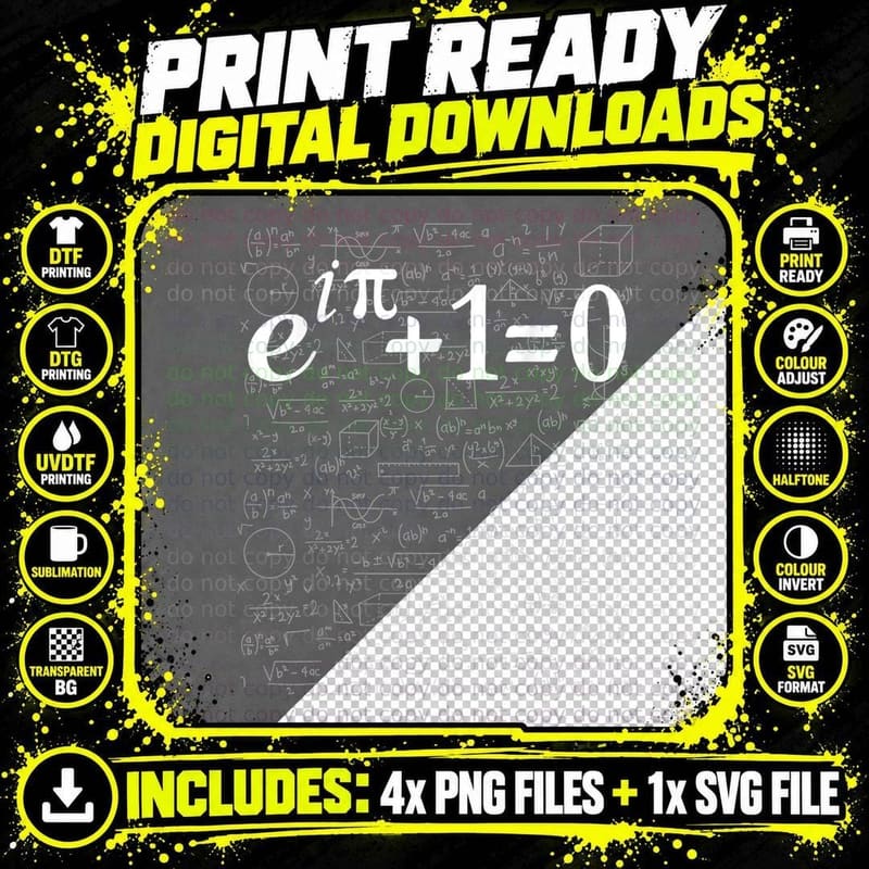 Euler's Identity Math Science Fun Most Beautiful Png SVG Digital Bundle