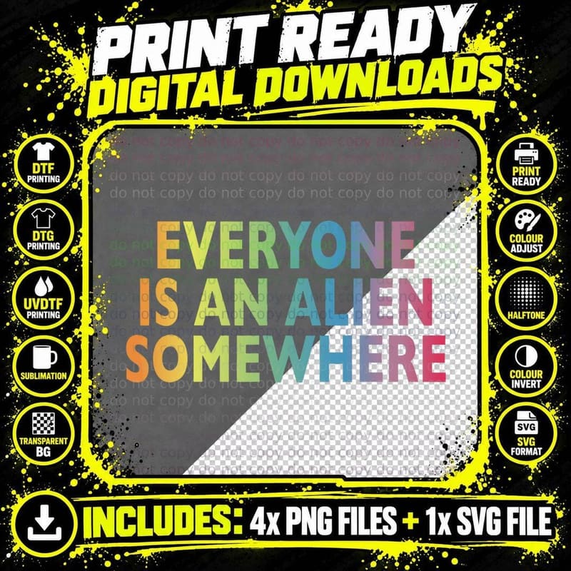 Everyone Is an Alien Somewhere, Alien Quote, Space Theme Png SVG Digital Bundle