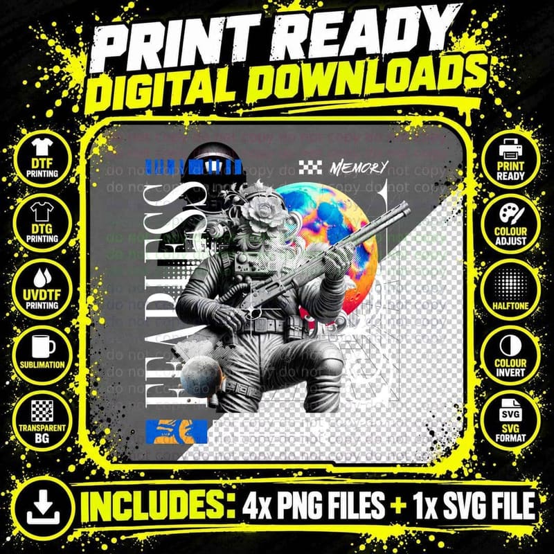 Fearless Memory Astronaut Skull Colorful Cosmic T-Shirt Png SVG Digital Bundle