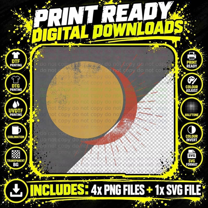 Fifth Sun Solar Eclipse Moon & Stamp, Cosmic Png SVG Digital Bundle