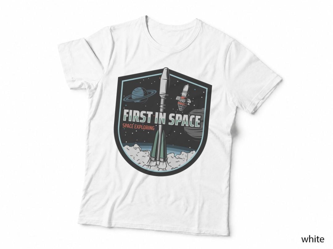 First in Space in Exploring Rocket Planet Satellite Exploration T-Shirt