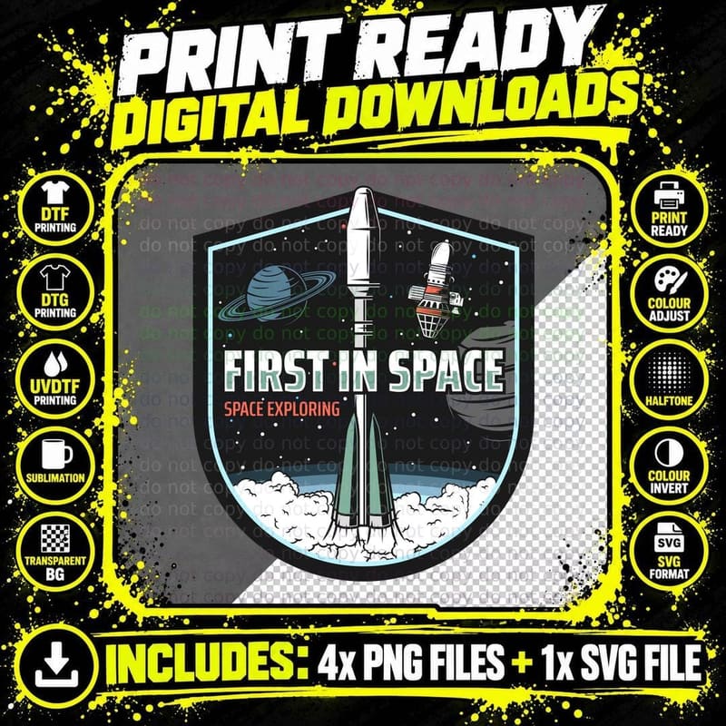 First in Space in Exploring Rocket Planet Satellite Png SVG Digital Bundle