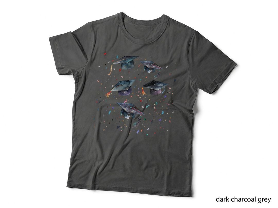 Floating Grad Caps Galaxy Theme Graduation T-Shirt, Senior Grad Graphic Tee