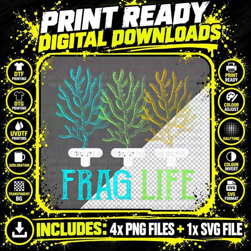 Frag Life Coral Reef Fish & Marine Biology Png SVG Digital Bundle