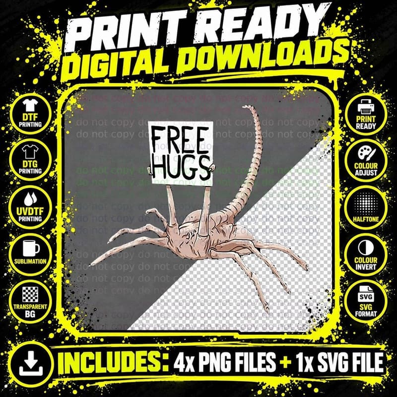 Free Hugs Alien, Space Theme, Sci-Fi Style, for Women Png SVG Digital Bundle