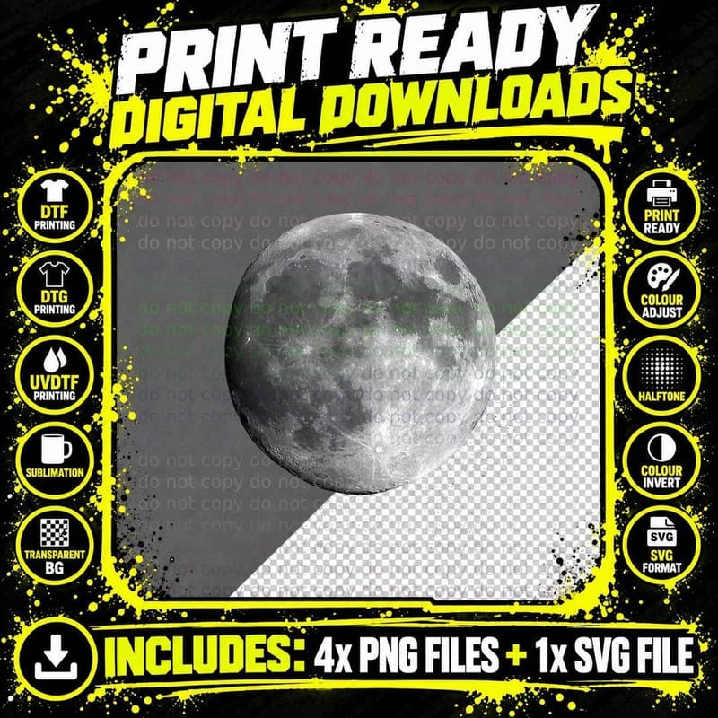 Full Moon Luna Astronomy Space Galaxy Stars T-Shirt Png SVG Digital Bundle
