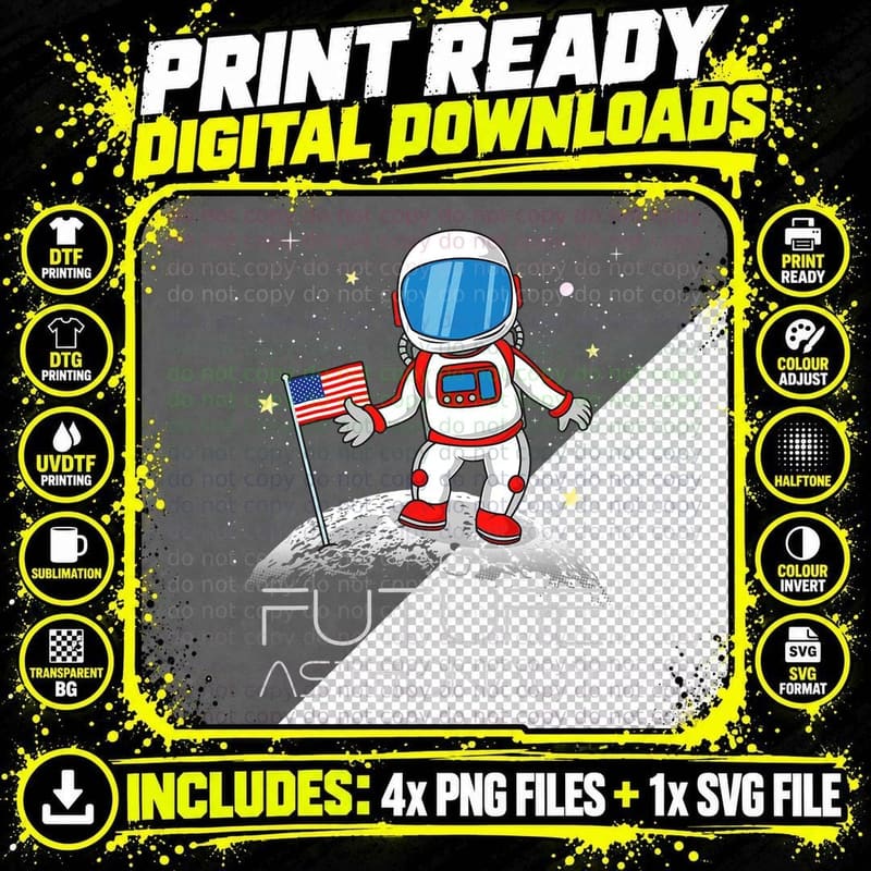 Future Astronaut T-Shirt, Cartoon Astronaut in Red White Png SVG Digital Bundle