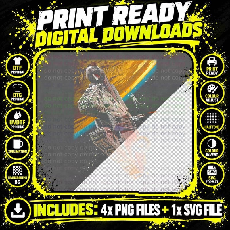 Futuristic Spaceship T-Shirt, Sci-Fi Style Png SVG Digital Bundle