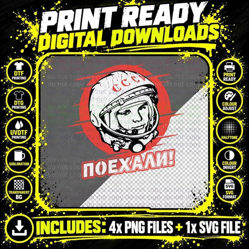Gagarin Yuri Astronaut USSR Russian Space Soviet Png SVG Digital Bundle
