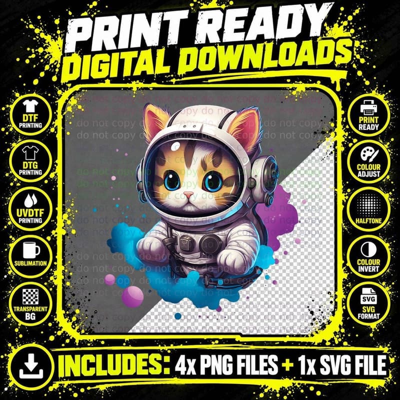 Galactic Explorer Astronaut Space Kitten T-Shirt Png SVG Digital Bundle