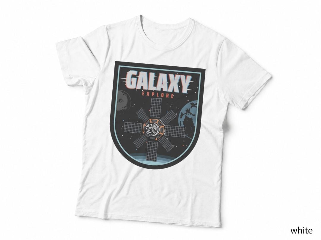 Galaxy Explore Satellite Space Shield Exploration T-Shirt