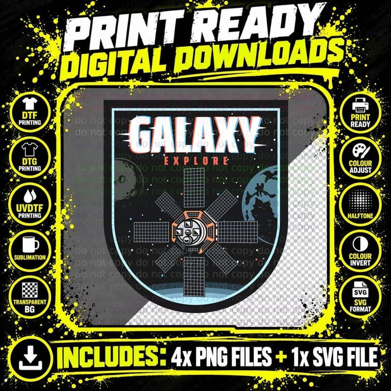Galaxy Explore Satellite Space Shield Exploration T-Shirt Png SVG Digital Bundle