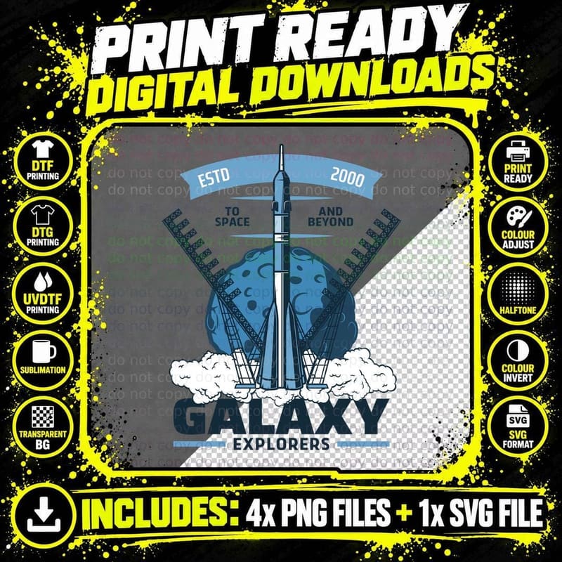 Galaxy Rocket to Space and Beyond Estd 2000 Explorers Png SVG Digital Bundle