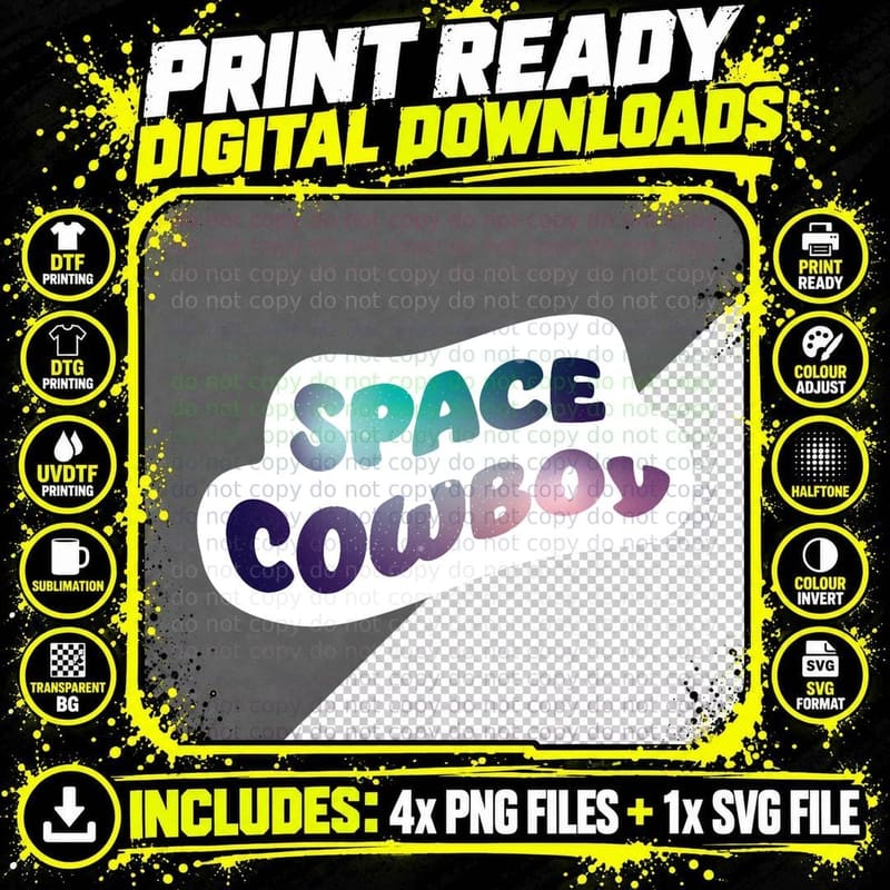 Galaxy Space Cowboy with Black Background T-Shirt Png SVG Digital Bundle
