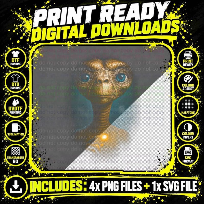 Gentle Alien Portrait T-Shirt, Sci-Fi Fantasy Png SVG Digital Bundle