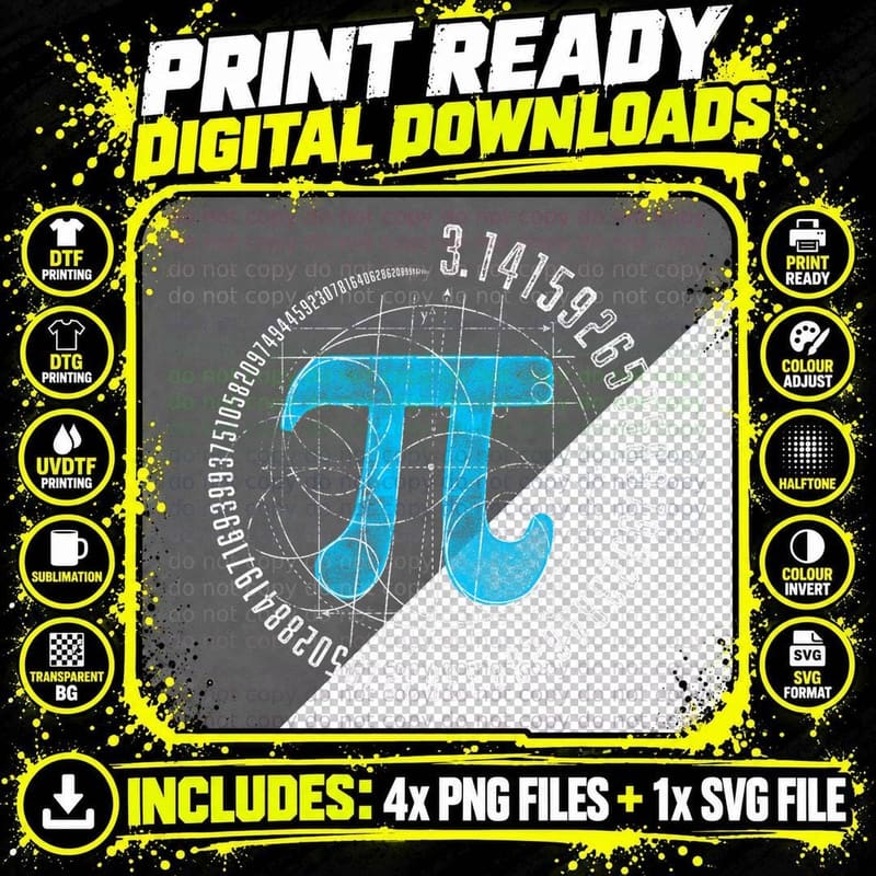 Geometry Pi Math Science STEM 3.14 Pi Day T-Shirt Png SVG Digital Bundle
