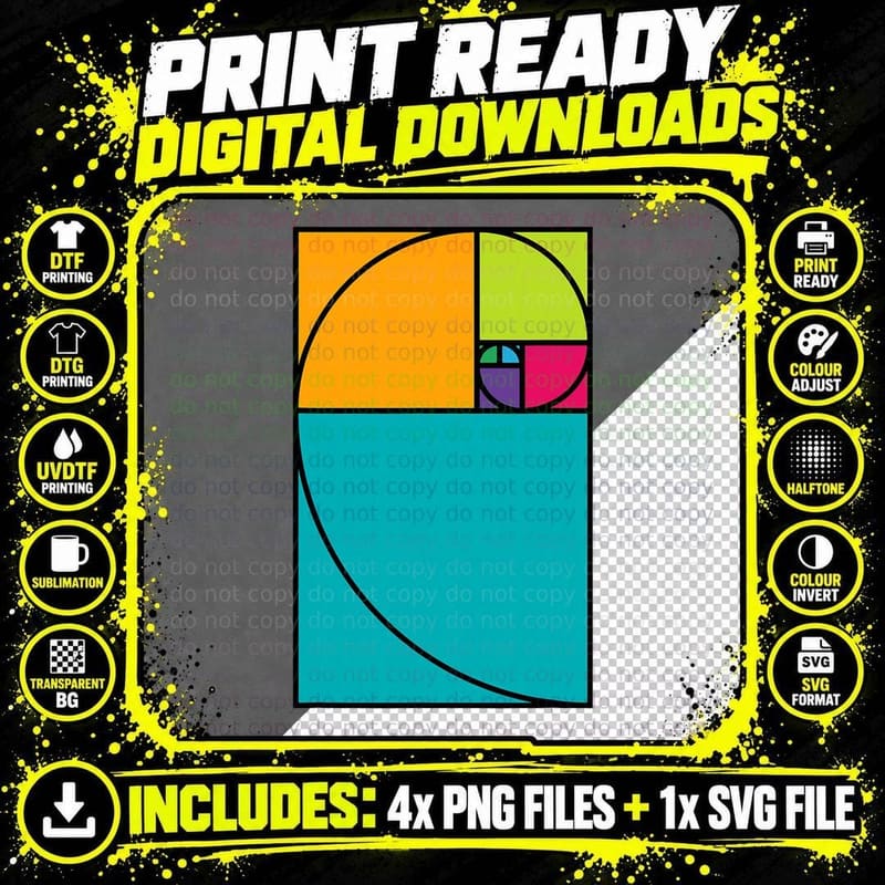 Golden Ratio Spiral - Math Geek Science and Art T-Shirt Png SVG Digital Bundle
