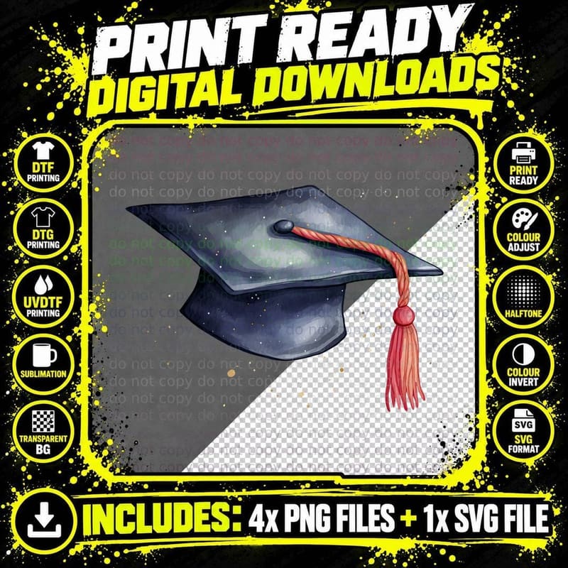 Grad Cap Galaxy Starry Red Tassel Graduation T-Shirt Png SVG Digital Bundle