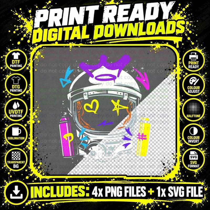 Graffiti Astronaut Spray Paint Street Art Drawing Artist Png SVG Digital Bundle