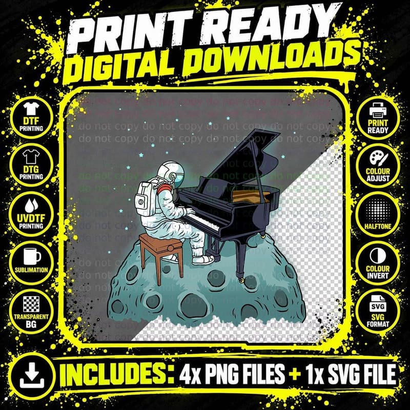 Grand Piano Shirt Kids Pianist Gift Astronaut Music Png SVG Digital Bundle