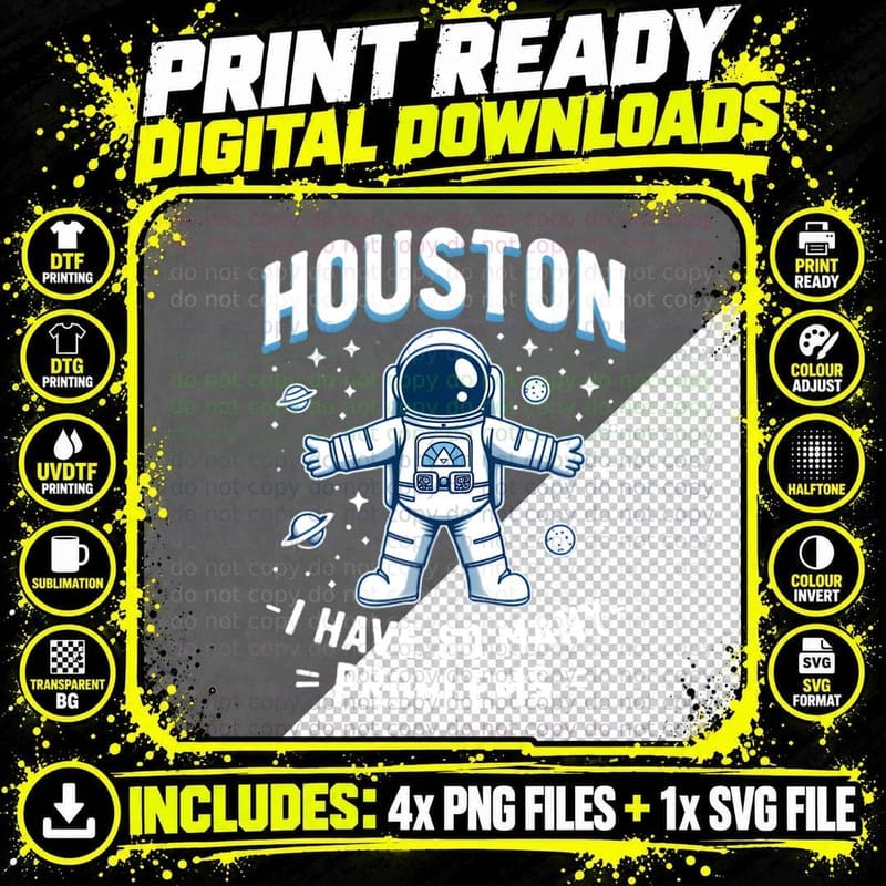 Graphic Astronaut Pink Blue Planets Houston We Have a Png SVG Digital Bundle