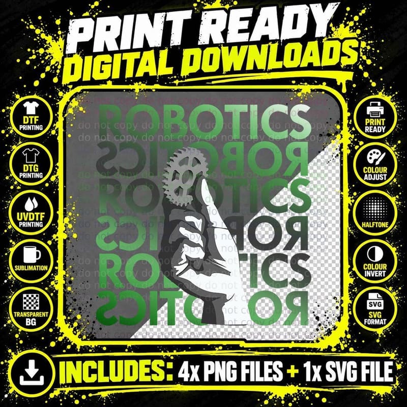Graphic Robotics Engineer Applied Science, Tech Geek Png SVG Digital Bundle