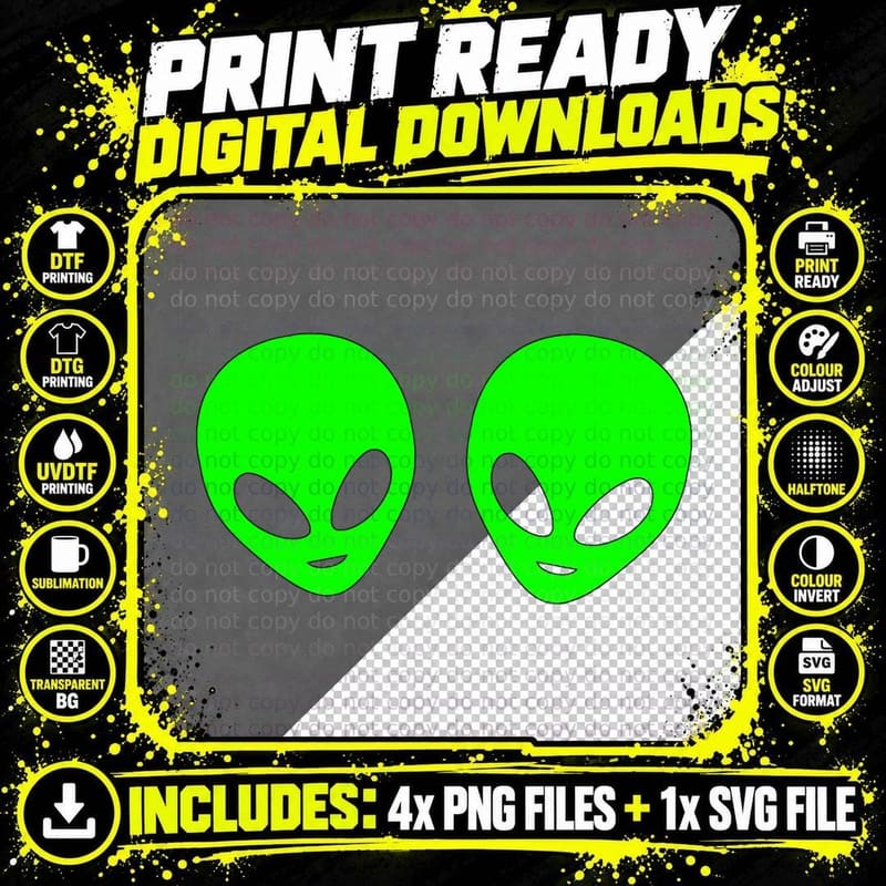 Green Alien Head Boobs T-Shirt Cute Indie Swag Hipster Png SVG Digital Bundle