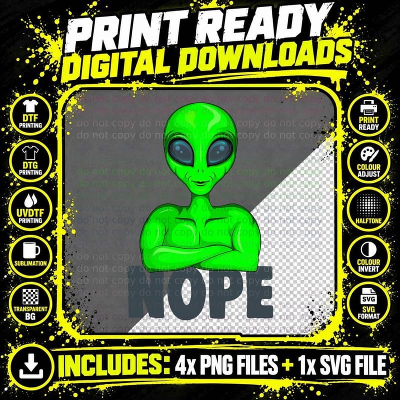 Green Alien Ufo Boys Kids Men Women T-Shirt Png SVG Digital Bundle