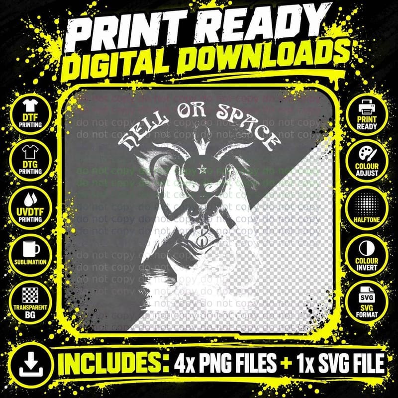 Hell or Space - Alien Baphomet T-Shirt Png SVG Digital Bundle
