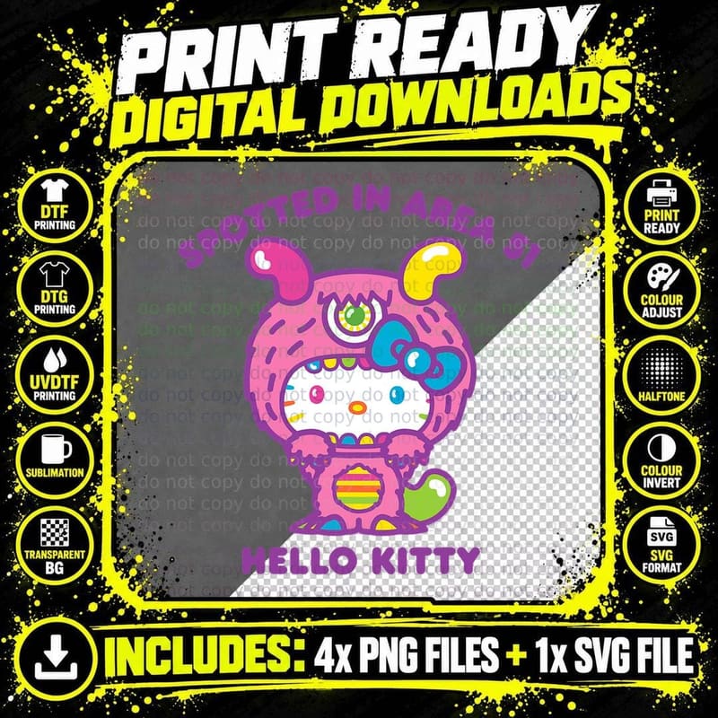 Hello Kitty Spotted in Area 51 Alien Sighting T-Shirt Png SVG Digital Bundle