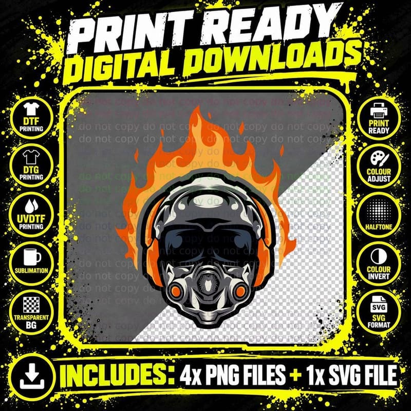 Helmet Fire Astronaut Orange Flames Space T-Shirt Png SVG Digital Bundle