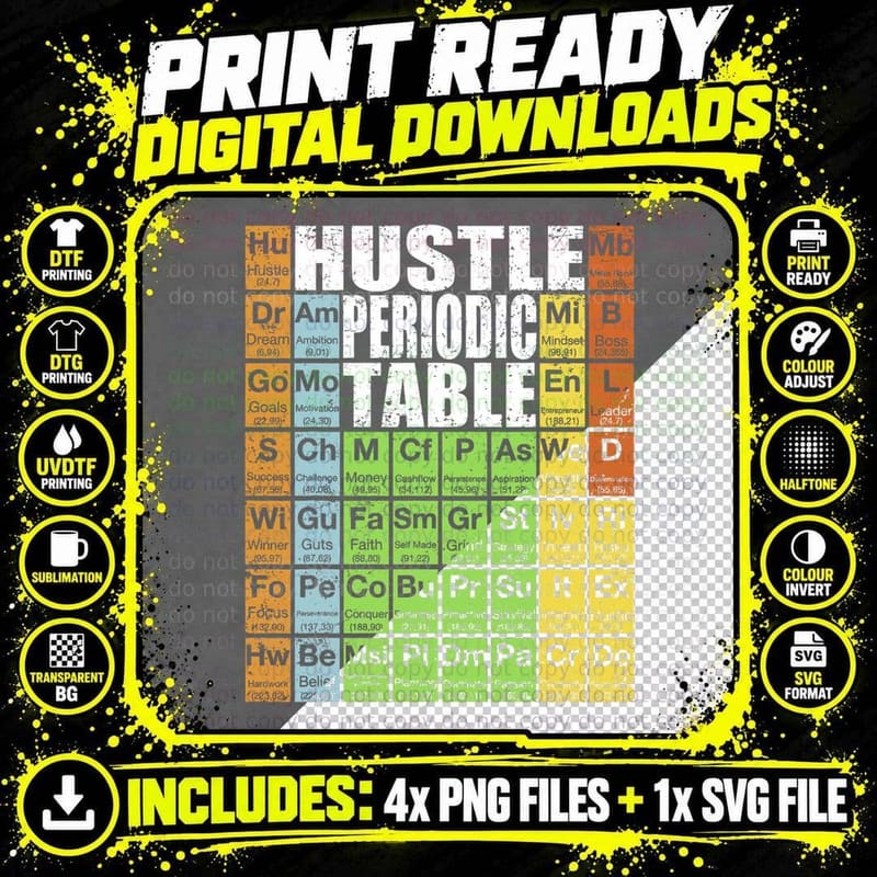 Hustle Periodic Table T-Shirt Png SVG Digital Bundle