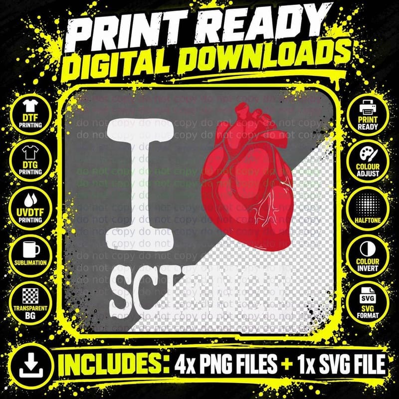 I Heart Science Cardiology Anatomy T-Shirt Png SVG Digital Bundle