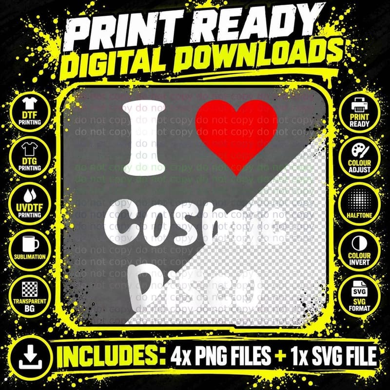 I Love Cosmic Disco Music Festival Png SVG Digital Bundle